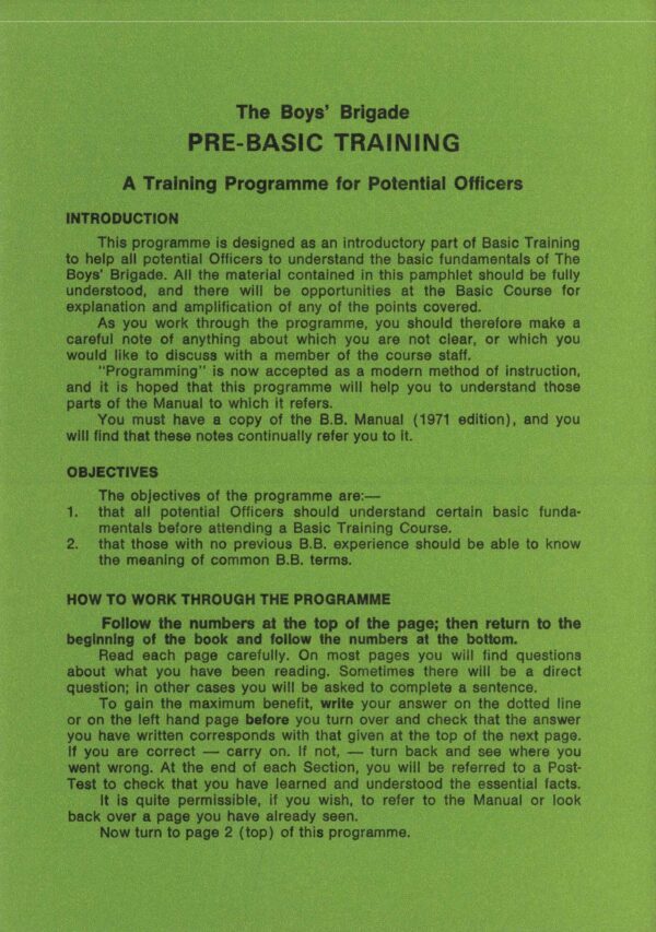 Boys Brigade Pre-basic training