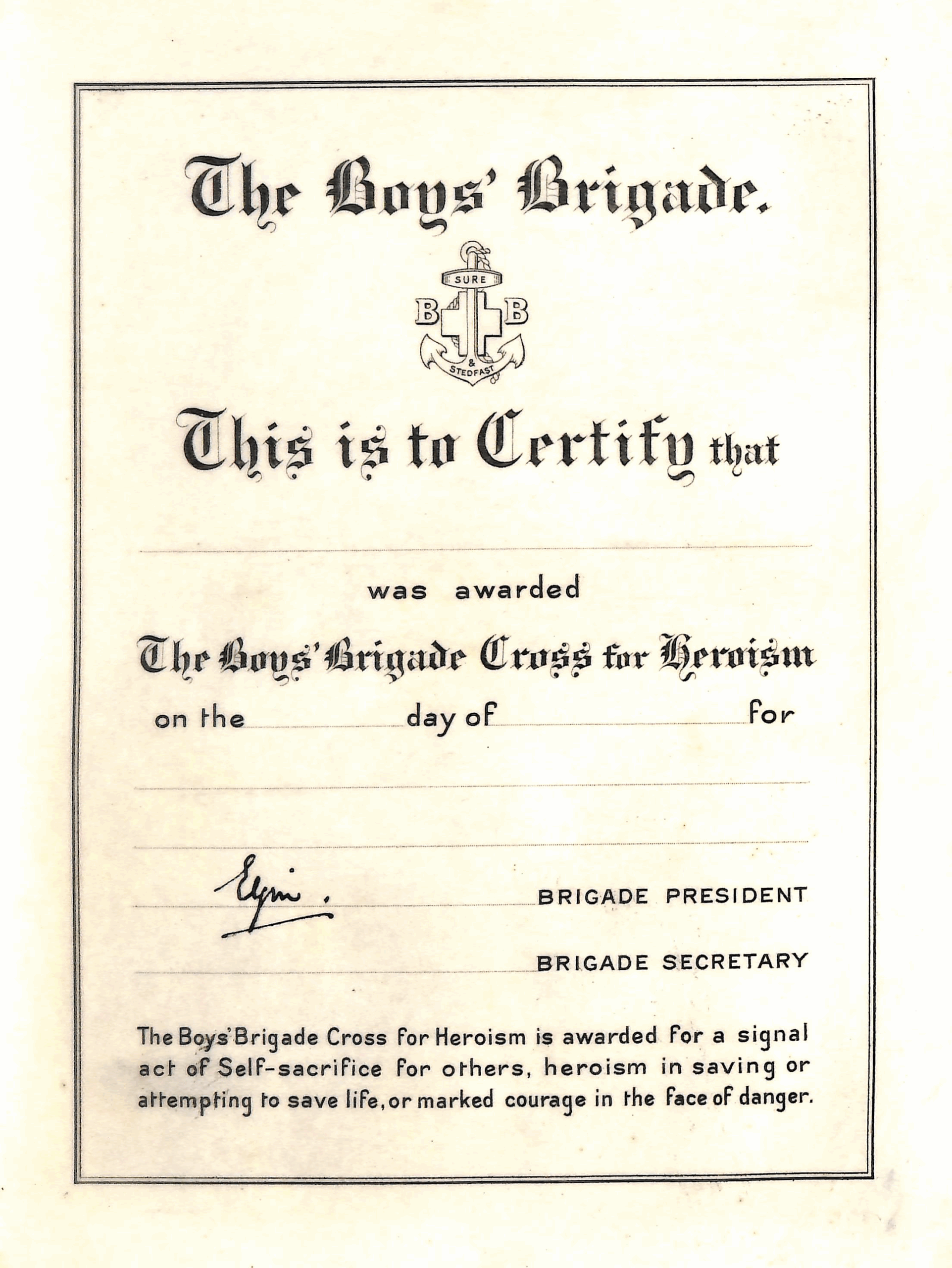 Certificate Cross for Heroism Certificate Cross for Heroism