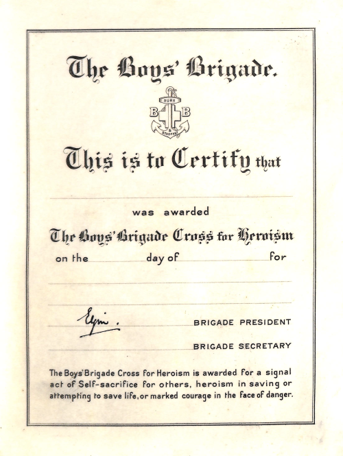 Certificate Cross for Heroism